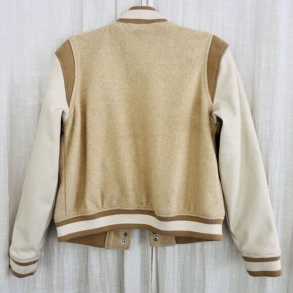 Women's Tan and Cream Varsity Jacket - Picture 8 of 10